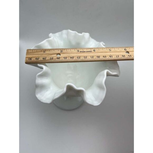 Fenton Olde Virginia Milk Glass Thumbprint Ruffled Compote - Picture 5 of 8